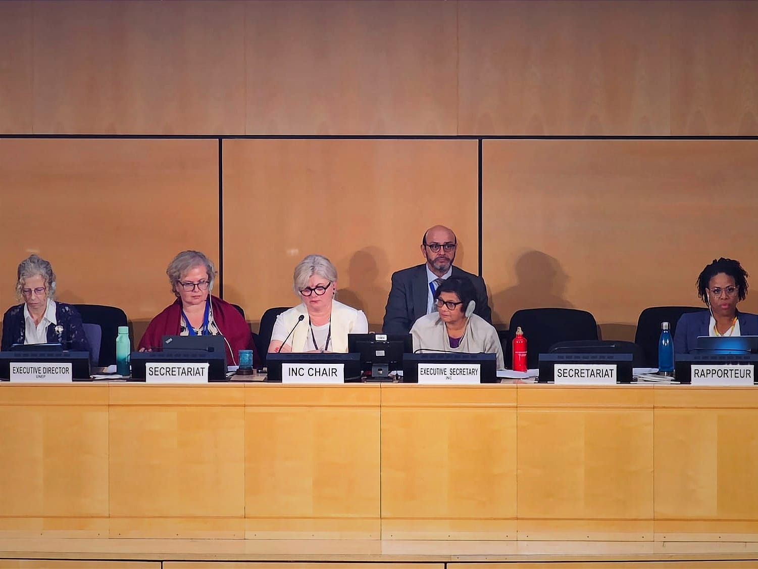 U.N. officials and diplomats oversee the final day of talks inside the U.N.'s Palais des Nations at Geneva.