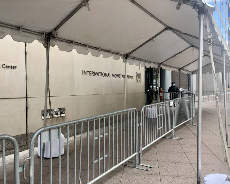 The secured entrance to IMF meetings in Washington