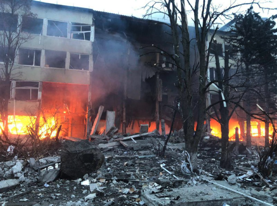 A building damaged in the latest Russian missile attack on 10 regions of Ukraine