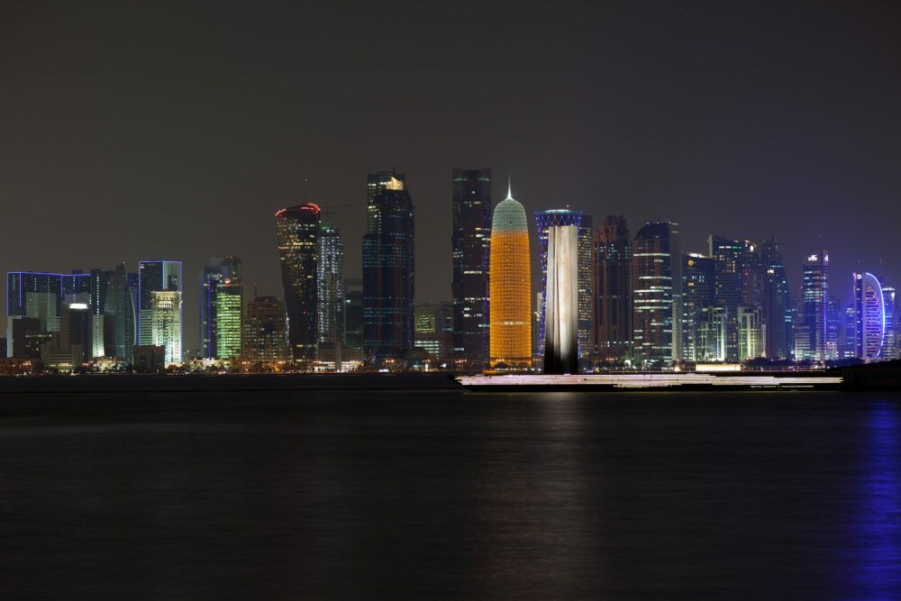 Doha, Qatar's futuristic skyline by night