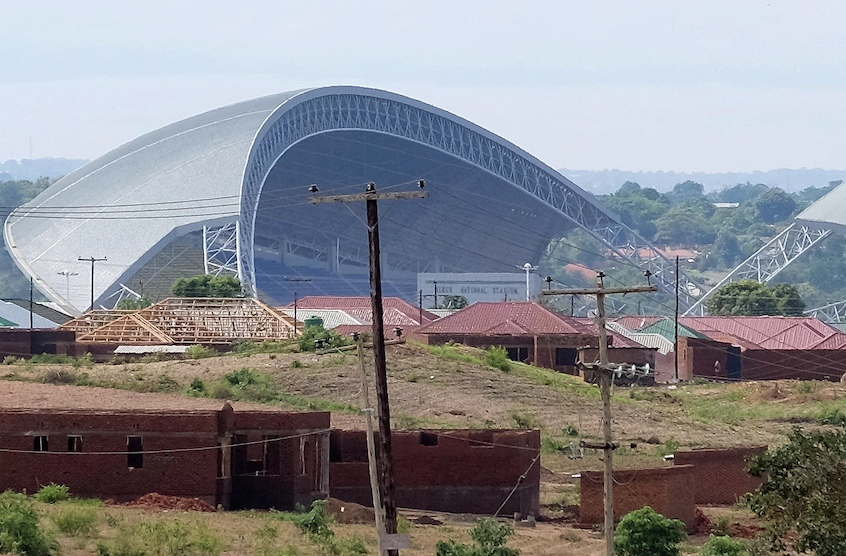 Malawi's national stadium, built and paid for by China, whose workers lived in a Chinese-style village.