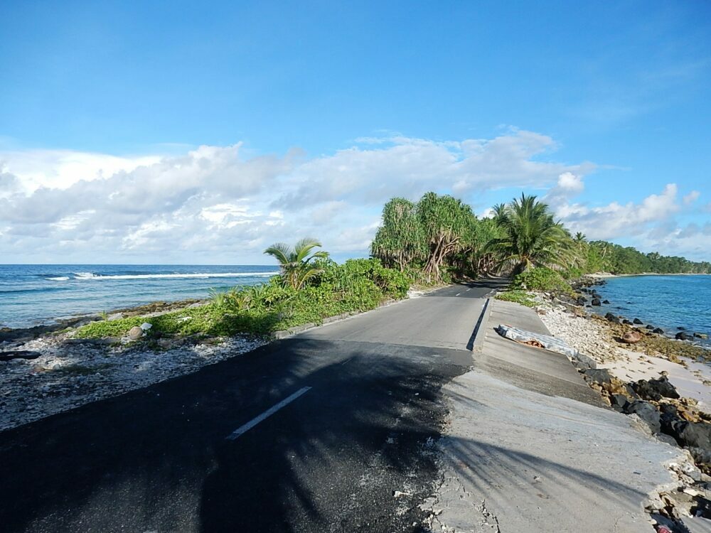 A narrow road in Tuvalu, an island nation on global warming's front lines.