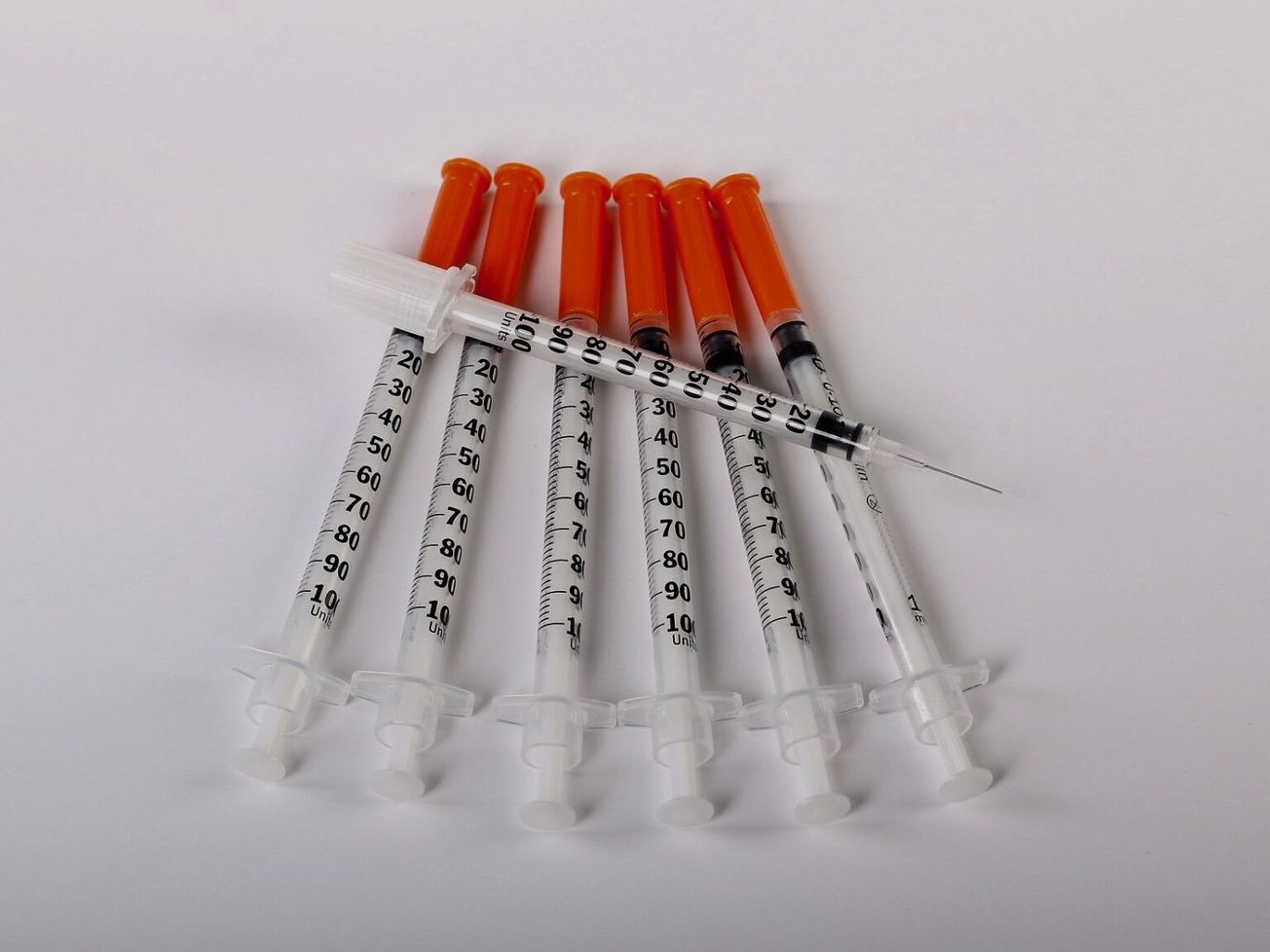 A photo illustration of medicinal syringes used to administer drugs, vaccines and blood transfusions