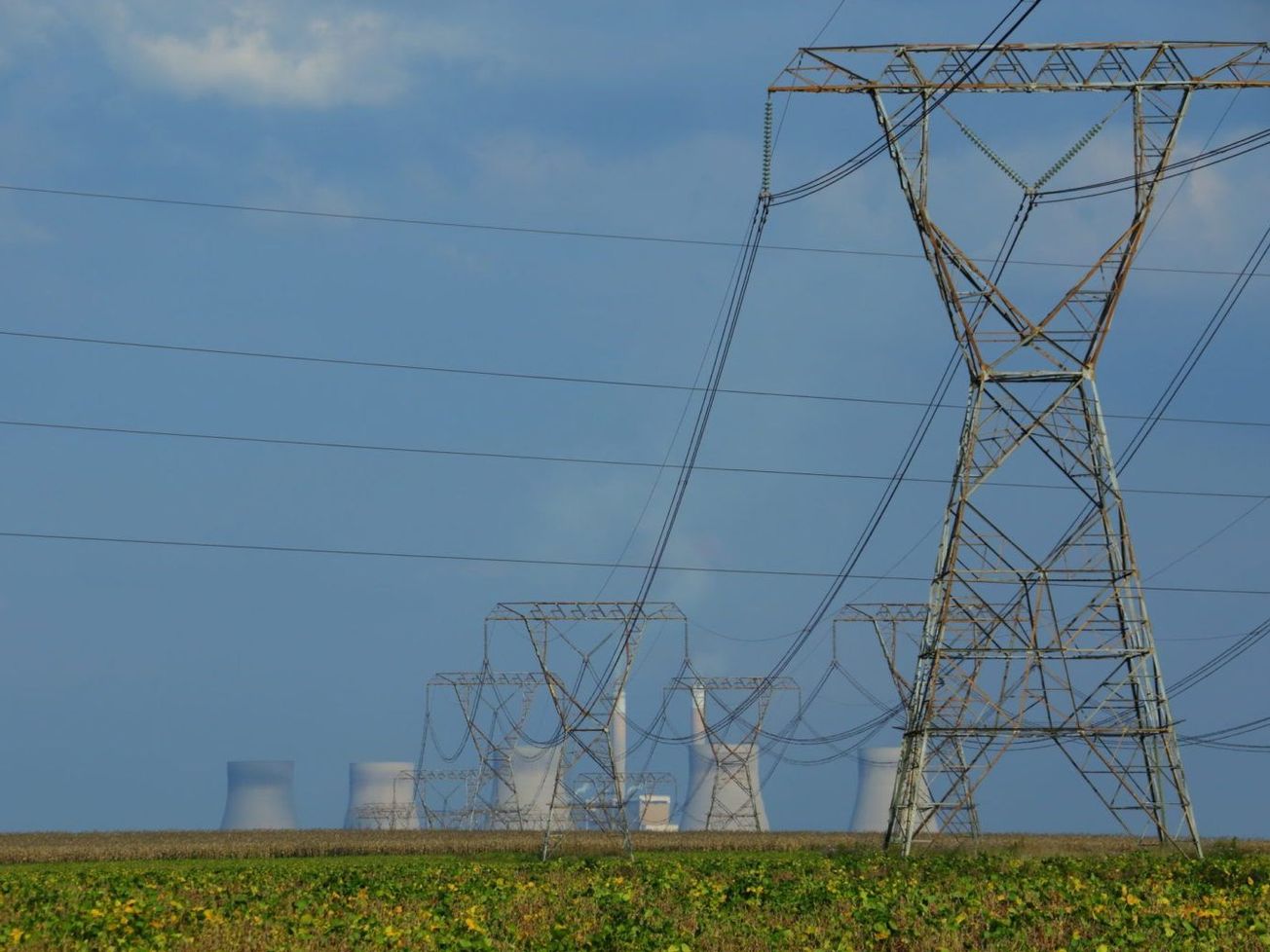 Power lines extend from South African coal-fired power plants