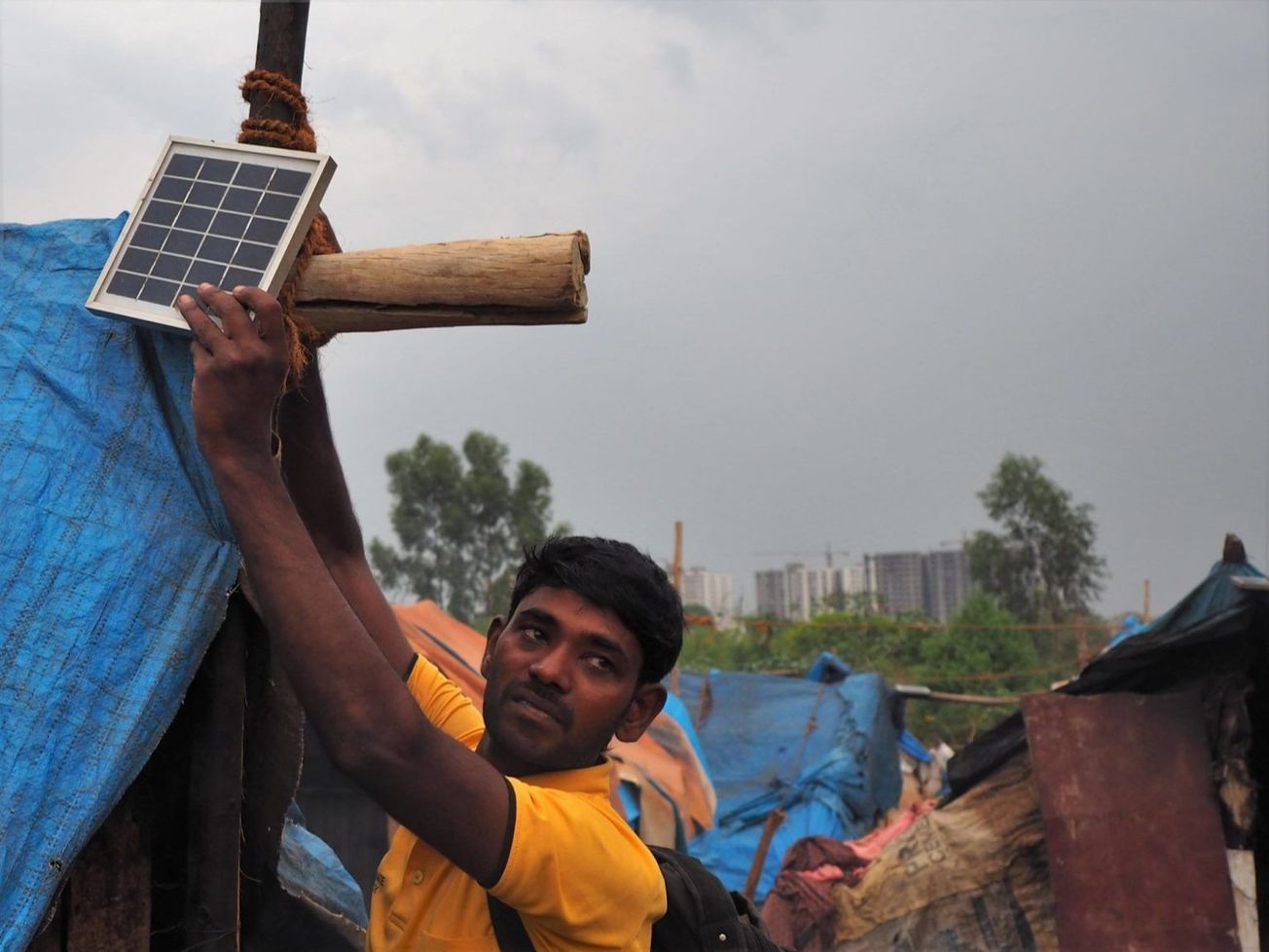 A solar panel promoted in Bangalore's slums by Pollinate Energy, a social enterprise in Australia and India