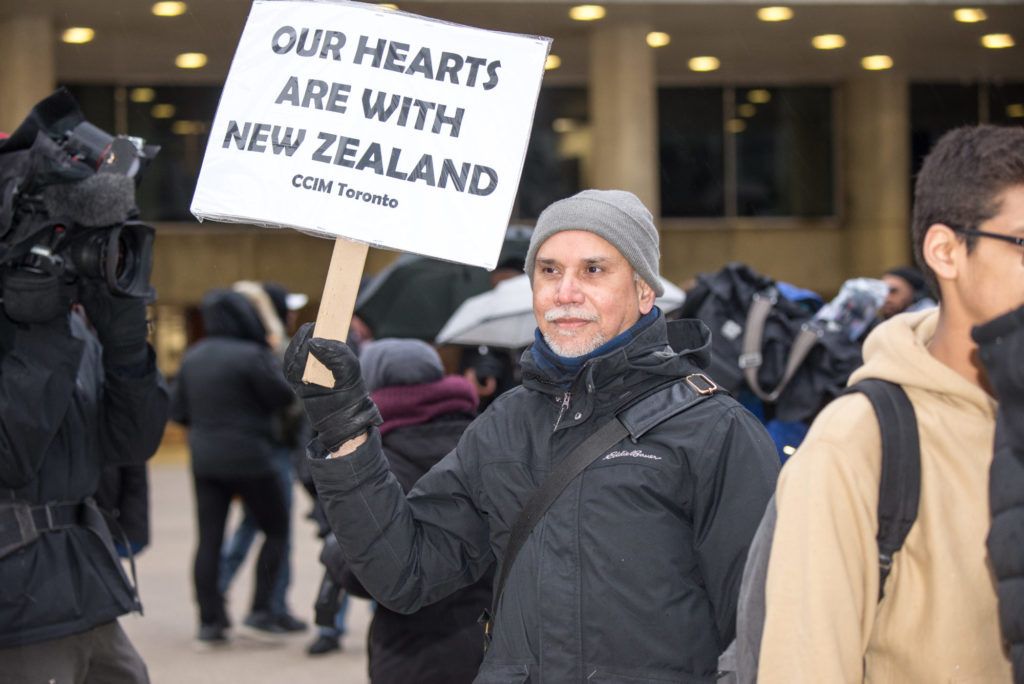 Canadian demonstrators at Toronto protest the terrorist shootings at two Christchurch, New Zealand mosques