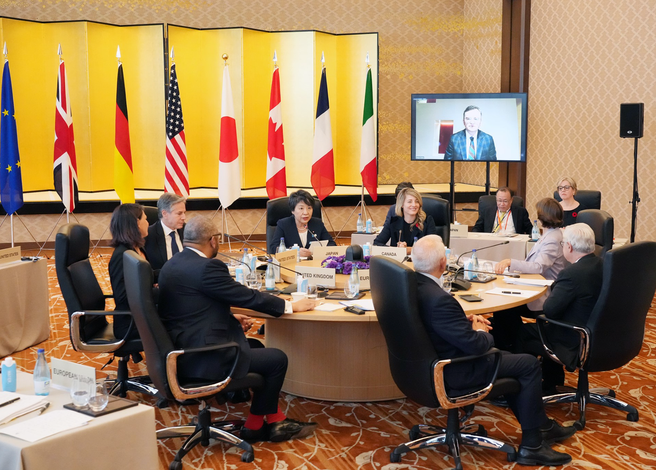 Group of Seven diplomats at a meeting hosted by Japan in Karuizawa, Nagano.