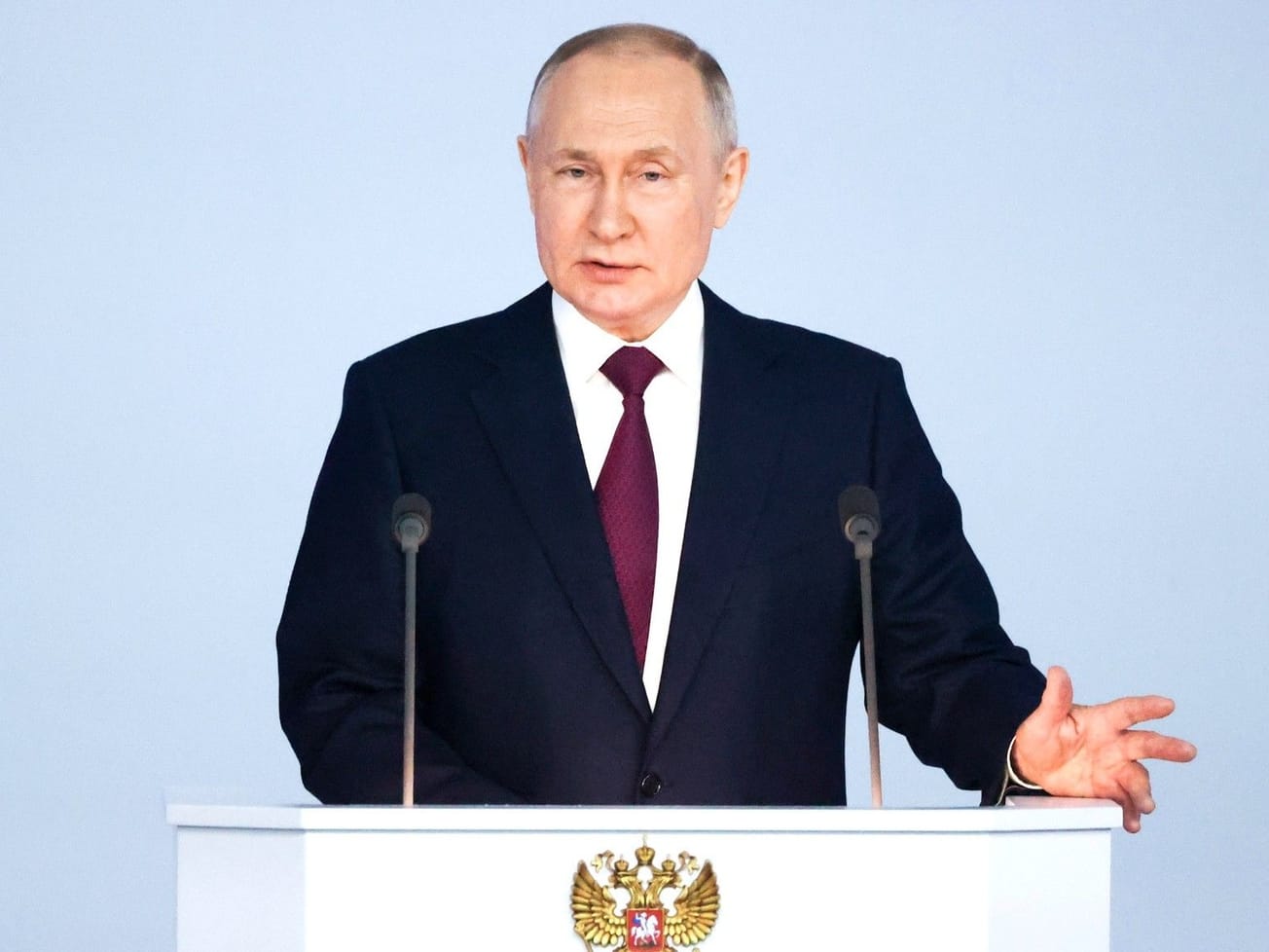 Russian President Vladimir Putin delivering his state of the nation address
