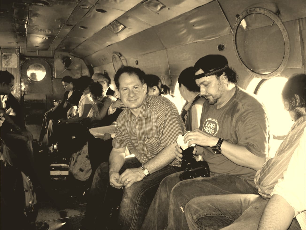 The author on a Sri Lanka Air Force helicopter tour with the U.N. secretary-general in May 2009.