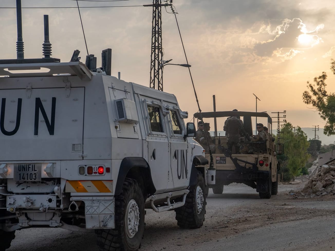 Italian peacekeepers with UNIFIL patrol alongside Lebanese soldiers in southern Lebanon's Alma al-Shaab village, the site of repeated clashes near the border with Israel.