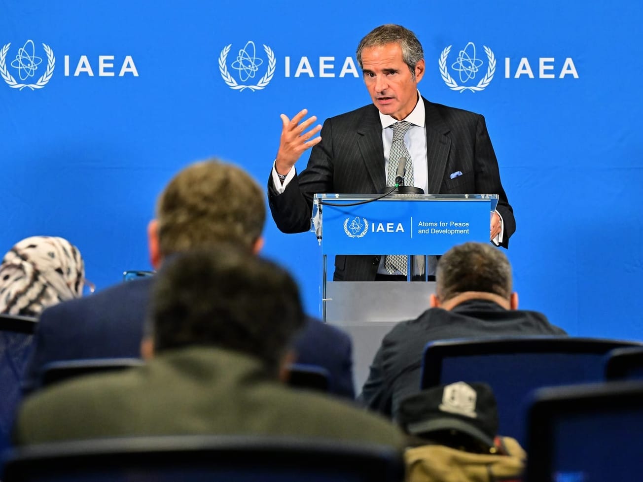 IAEA Director General Rafael Mariano Grossi briefs the international press about Iran at the 1777th Board of Governors meeting in Vienna.