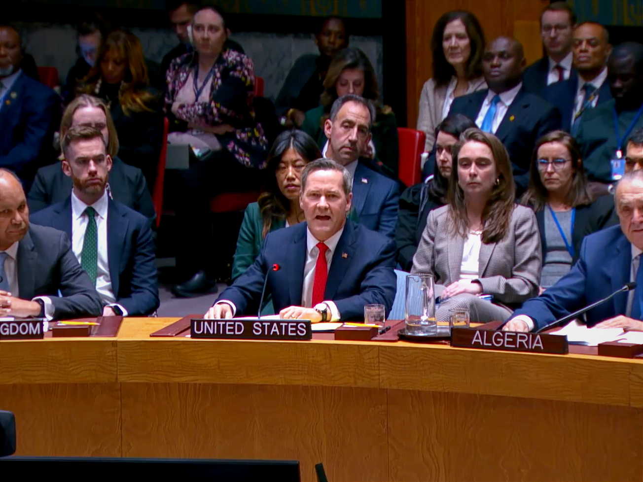 U.S. Ambassador to the U.N. Mike Waltz speaks at the U.N. Security Council. 