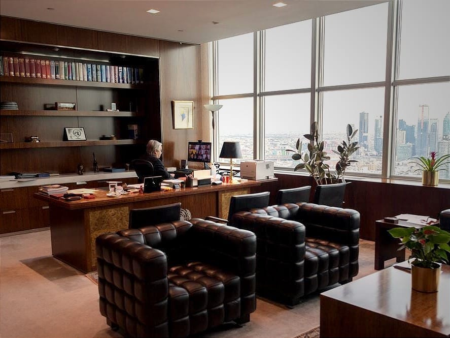 U.N. Secretary-General António Guterres is seated at his desk in his office on the 38th floor of the United Nations Secretariat building in New York.
