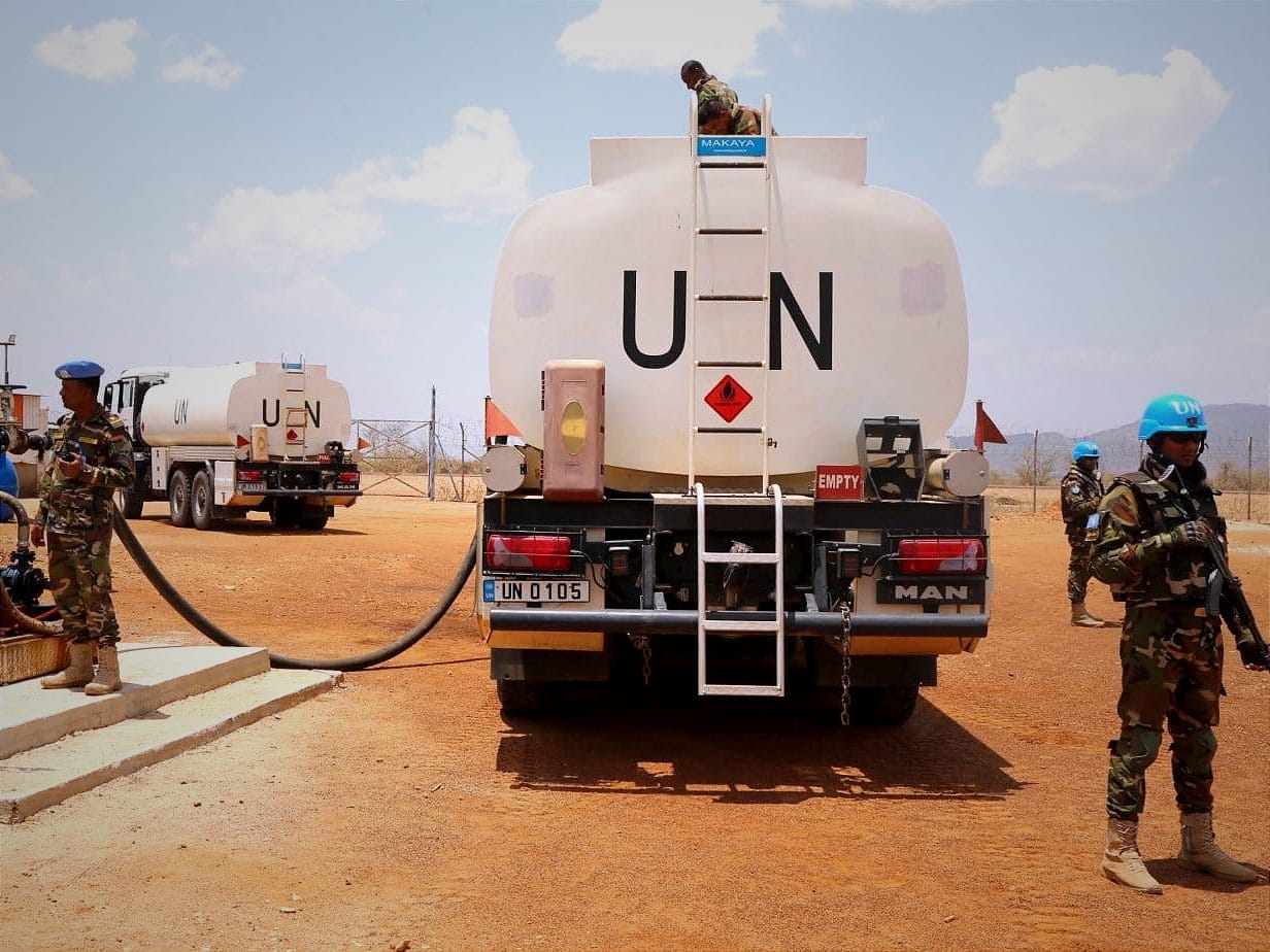 Bangladeshi peacekeepers secure World Food Program fuel in Kadugli, Sudan.